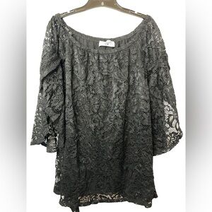 Daniali Black Lace Bell Sleeve Women's Top